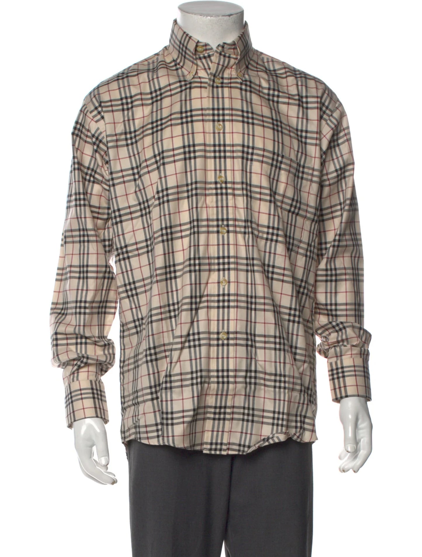 Burberry London Plaid Print Long Sleeve Western Shirt