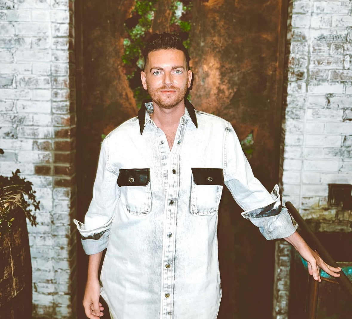 Alexander Wang Printed Long Sleeve Denim Shirt